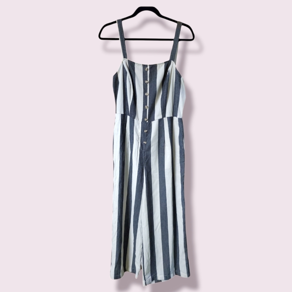 NWT mine Striped Cotton Jumpsuit Navy Size L